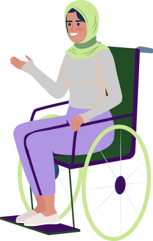Frau mit Hijab im Rollstuhl